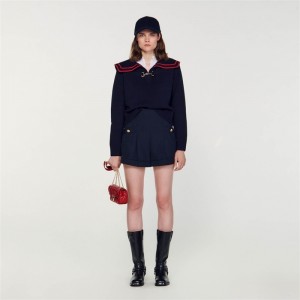 Sandro Sweater with an open collar Navy Blue | SN-SDO64556