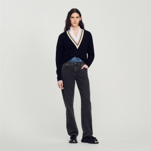 Sandro Sweater with contrasting V-neck Black | SN-SDO64625