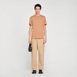 Sandro T-shirt with Square Cross patch Tobacco Brown | SN-SDO65107