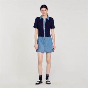 Sandro Tweed and denim short dress Blue | SN-SDO64275