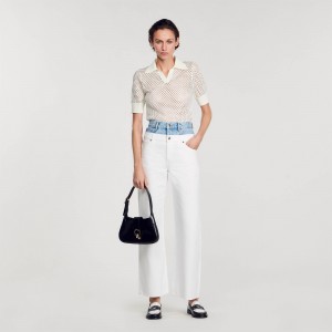 Sandro Two-tone double-waistband jeans White | SN-SDO64833