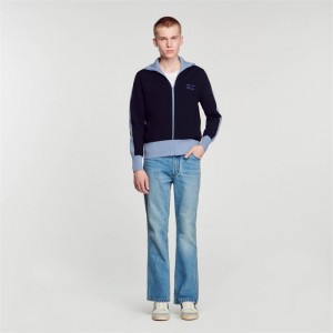 Sandro Two-tone knit cardigan Navy Blue | SN-SDO65257