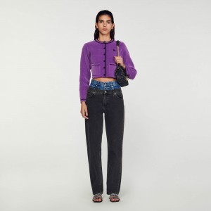 Sandro Velvet-effect cropped coatigan Purple | SN-SDO64547