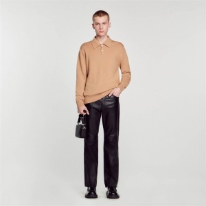 Sandro Wool and cashmere polo shirt Camel | SN-SDO65271