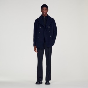 Sandro Wool pea coat Navy Blue | SN-SDO65186