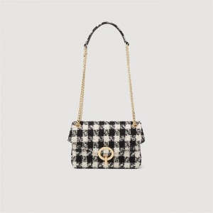 Sandro Yza bag in houndstooth tweed Black / Ecru | SN-SDO64848