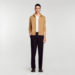 Sandro Zip-up wool cardigan Caramel | SN-SDO65255