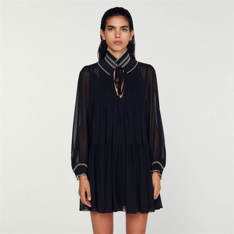 Sandro Billowy chiffon dress Black | SN-SDO64249