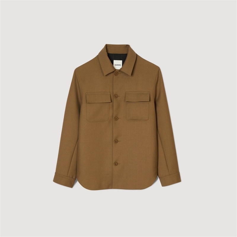 Sandro Buttoned overshirt Light Kaki | SN-SDO65060