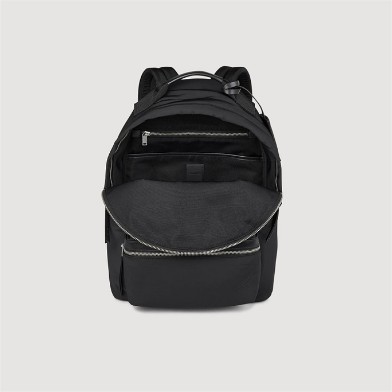 Sandro Canvas and leather backpack Black | SN-SDO65410