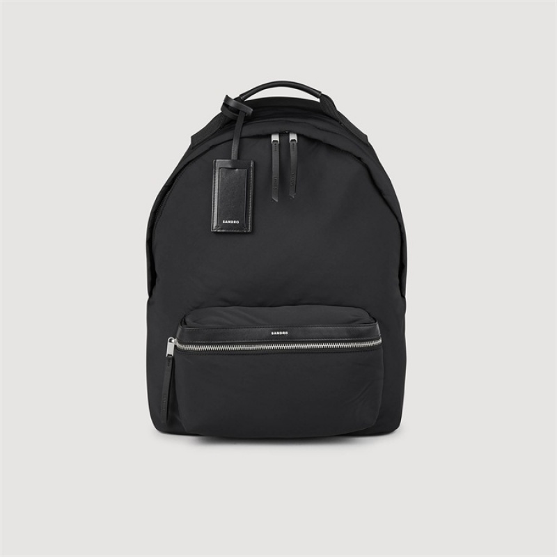 Sandro Canvas and leather backpack Black | SN-SDO65410