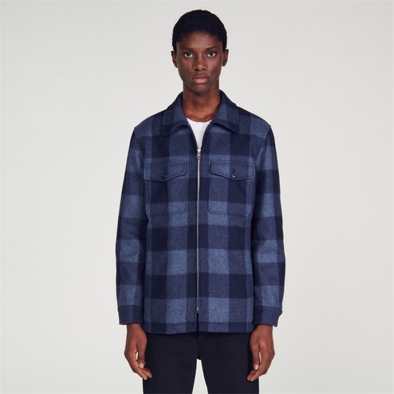 Sandro Check jacket Blue | SN-SDO65159