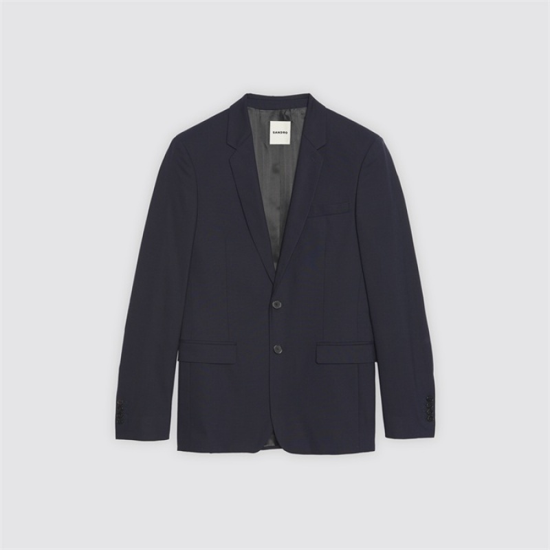 Sandro Classic wool suit jacket Navy Blue | SN-SDO65226