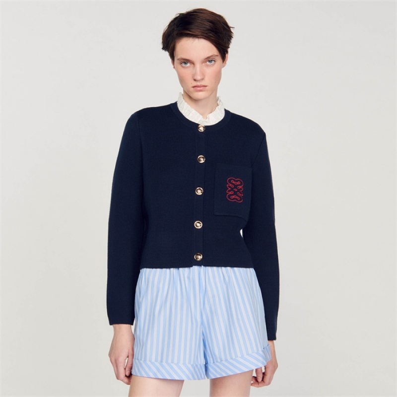 Sandro Coatigan with ruffled collar Deep Blue | SN-SDO64669