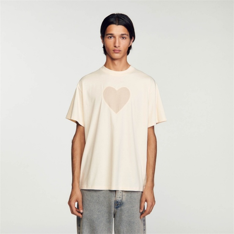 Sandro Cotton T-shirt Beige | SN-SDO65100