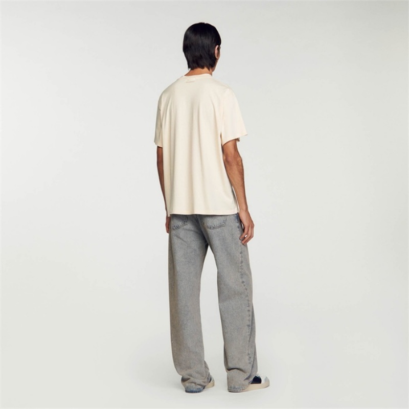 Sandro Cotton T-shirt Beige | SN-SDO65100