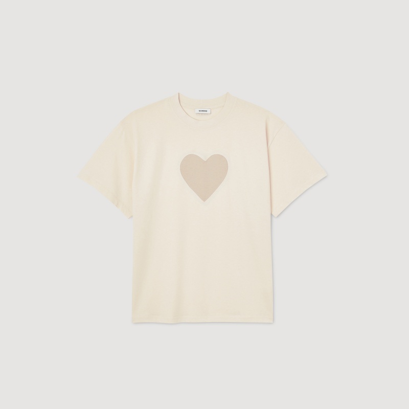 Sandro Cotton T-shirt Beige | SN-SDO65100