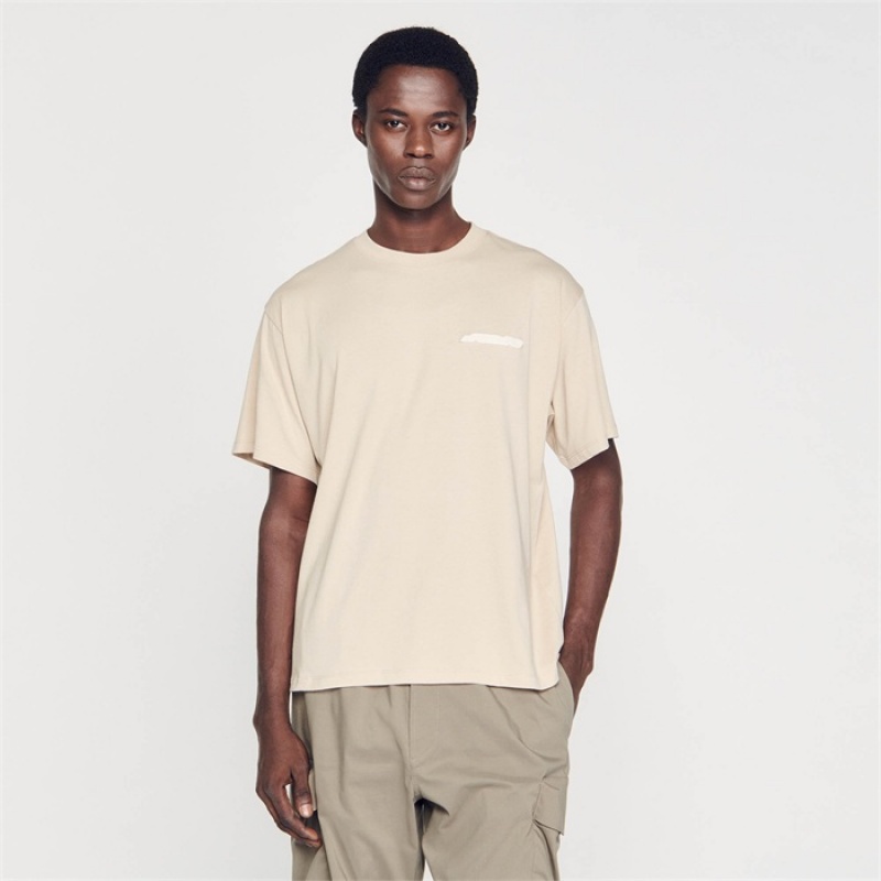 Sandro Cotton T-shirt Beige | SN-SDO65121