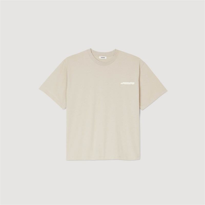 Sandro Cotton T-shirt Beige | SN-SDO65121