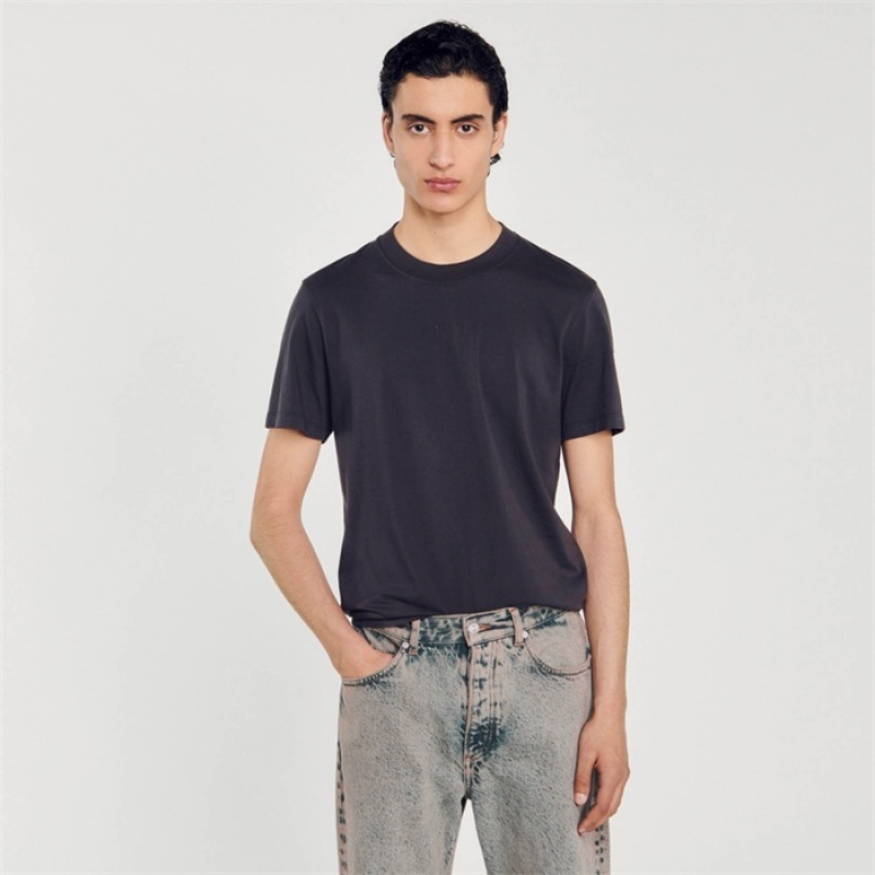 Sandro Cotton T-shirt Charcoal Grey | SN-SDO65109