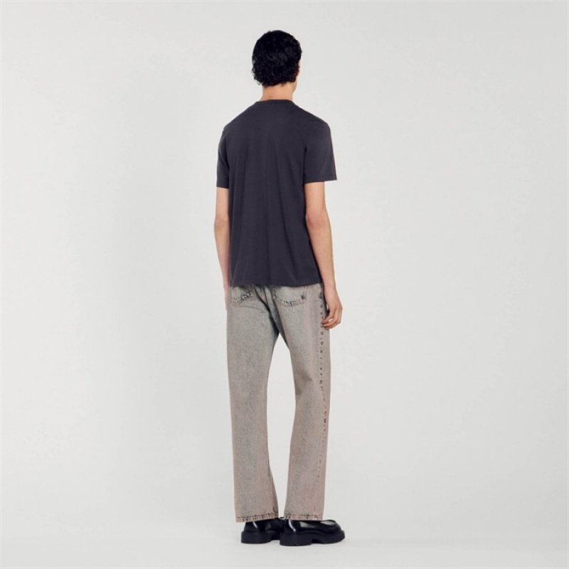 Sandro Cotton T-shirt Charcoal Grey | SN-SDO65109