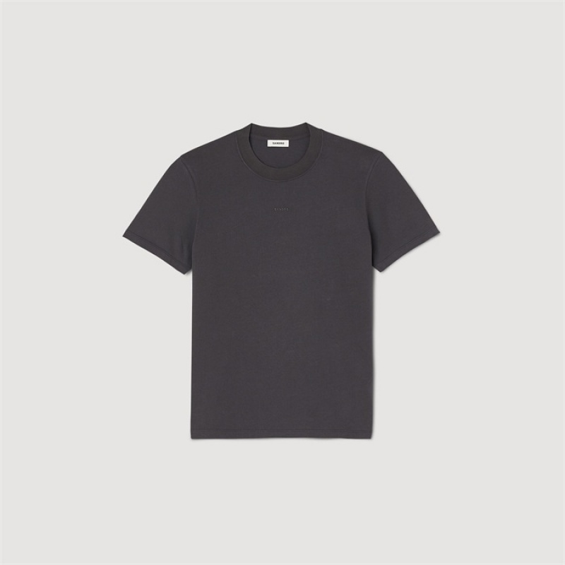 Sandro Cotton T-shirt Charcoal Grey | SN-SDO65109