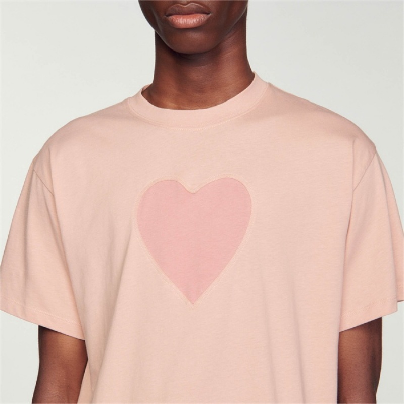 Sandro Cotton T-shirt Pink | SN-SDO65103