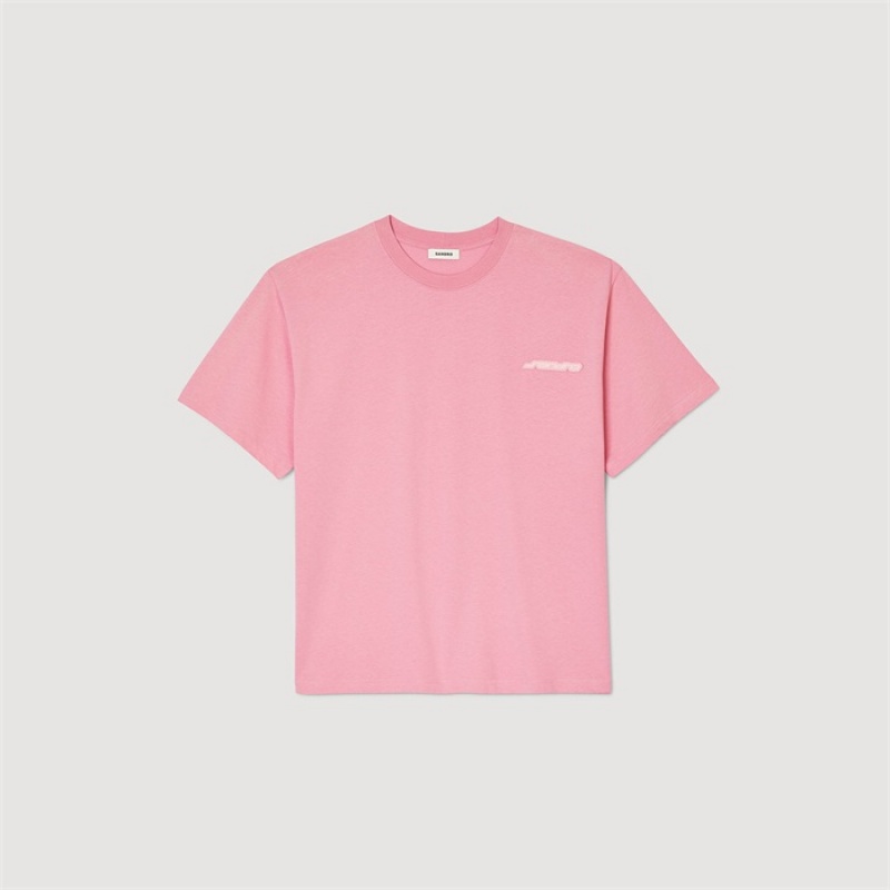 Sandro Cotton T-shirt Pink | SN-SDO65120