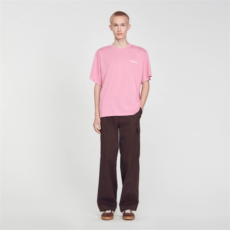 Sandro Cotton T-shirt Pink | SN-SDO65120