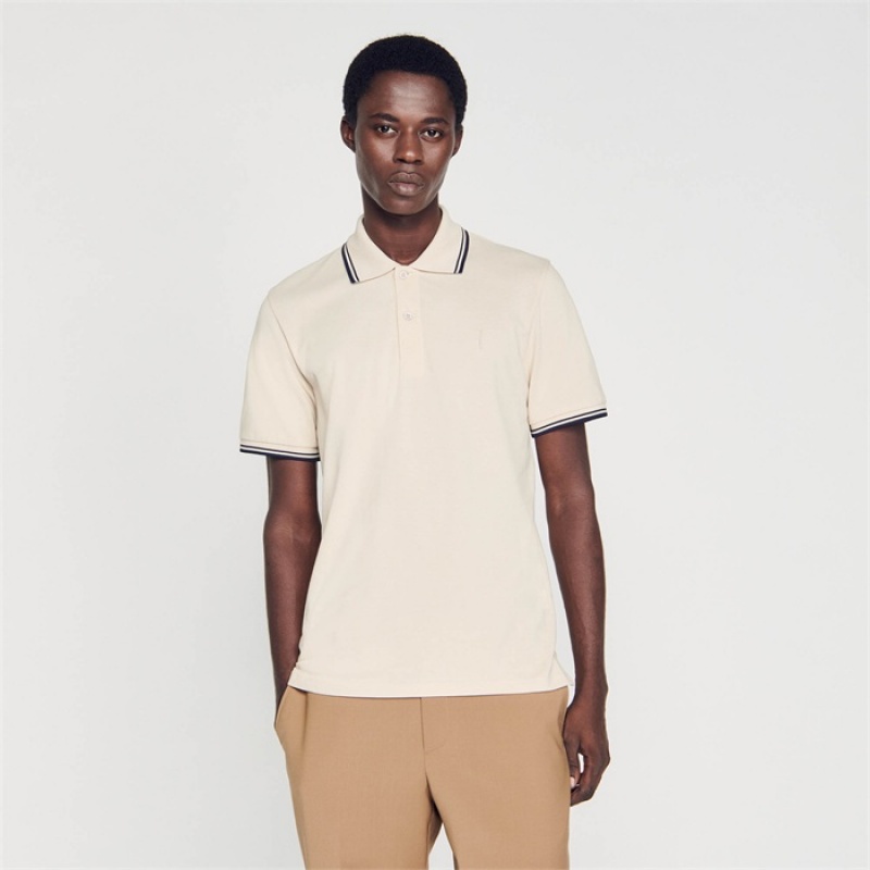 Sandro Cotton piqué polo shirt Greige | SN-SDO65122