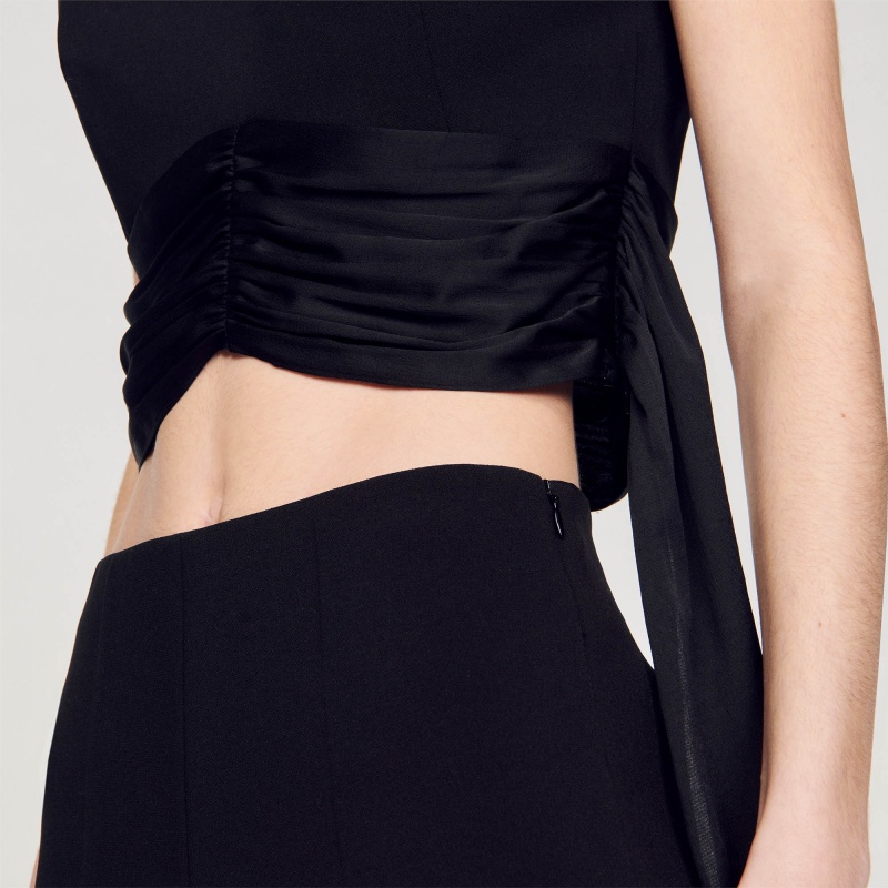 Sandro Crop top with asymmetric panels Black | SN-SDO64384