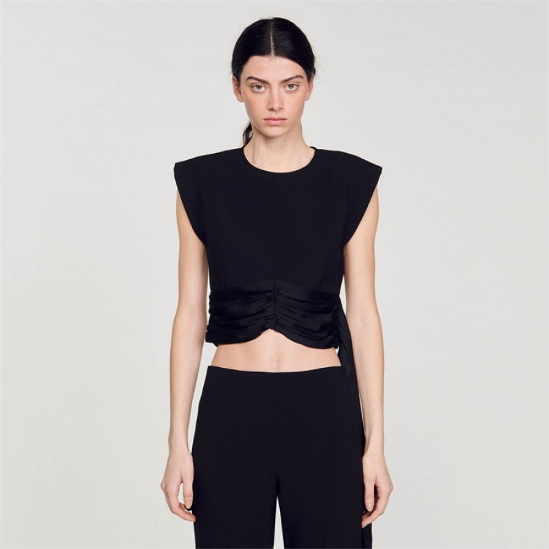 Sandro Crop top with asymmetric panels Black | SN-SDO64384