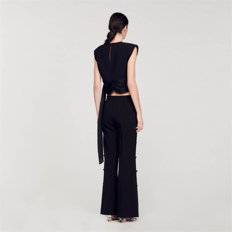 Sandro Crop top with asymmetric panels Black | SN-SDO64384