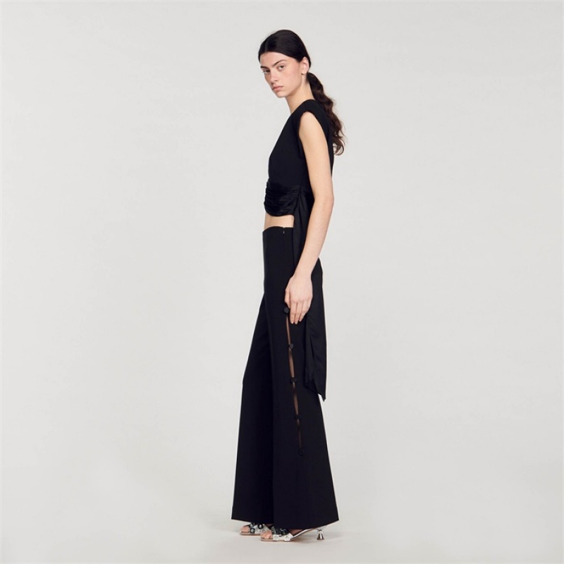 Sandro Crop top with asymmetric panels Black | SN-SDO64384