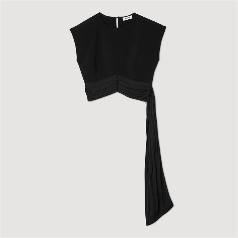 Sandro Crop top with asymmetric panels Black | SN-SDO64384