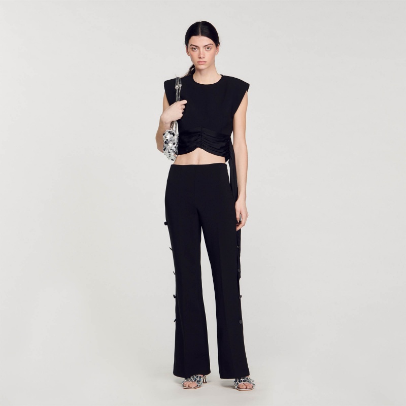 Sandro Crop top with asymmetric panels Black | SN-SDO64384