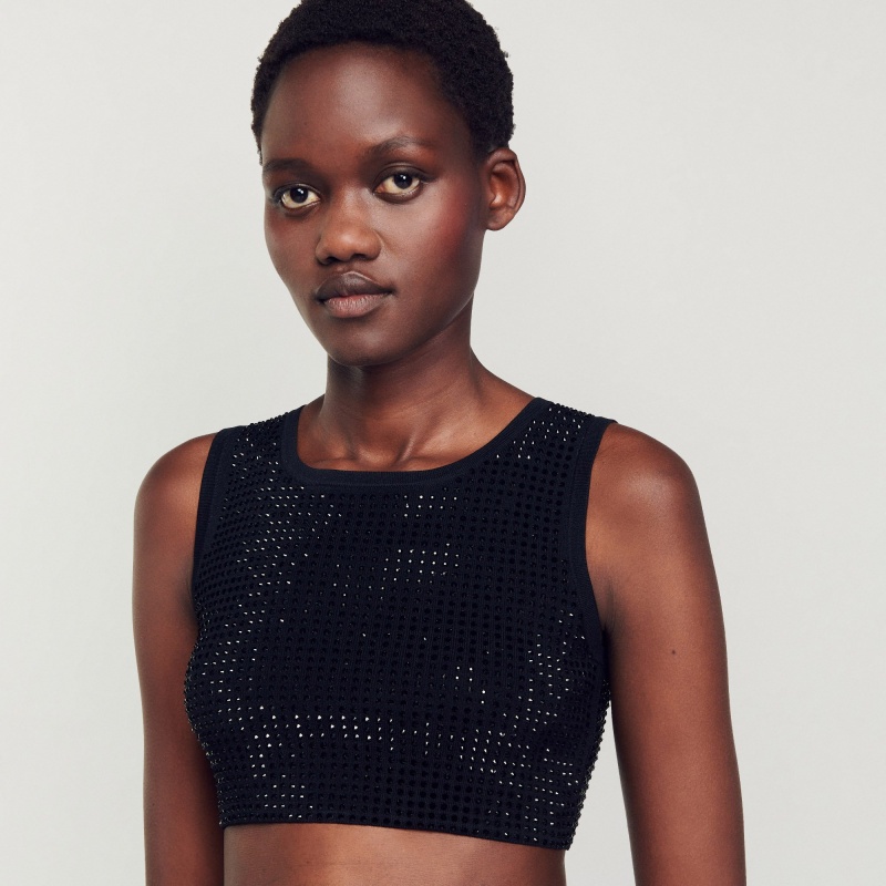 Sandro Crop top with rhinestones Black | SN-SDO64352