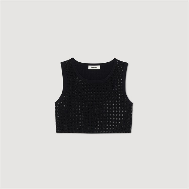 Sandro Crop top with rhinestones Black | SN-SDO64352