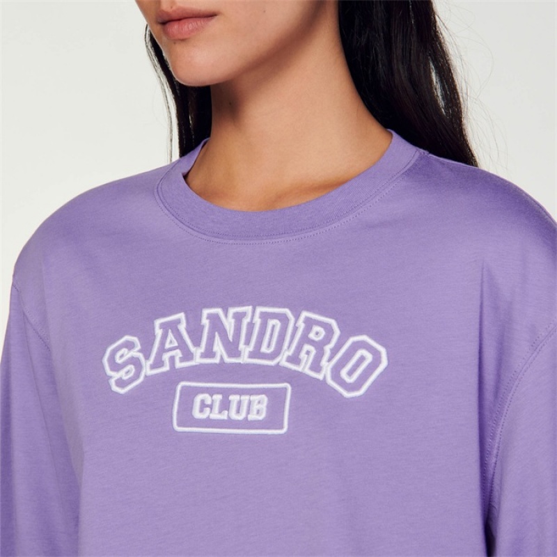 Sandro Cropped T-shirt Mauve | SN-SDO64406