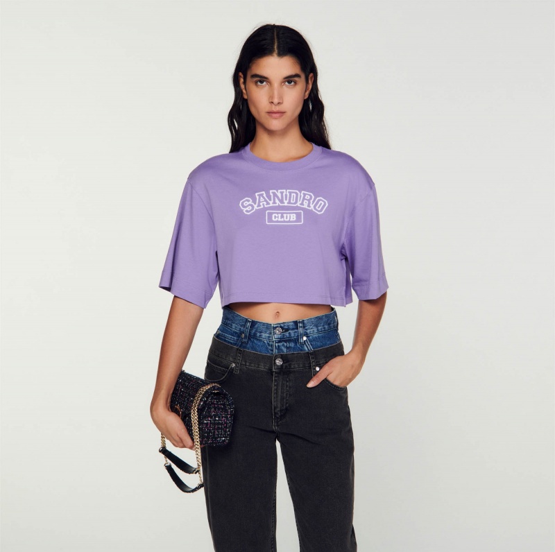 Sandro Cropped T-shirt Mauve | SN-SDO64406