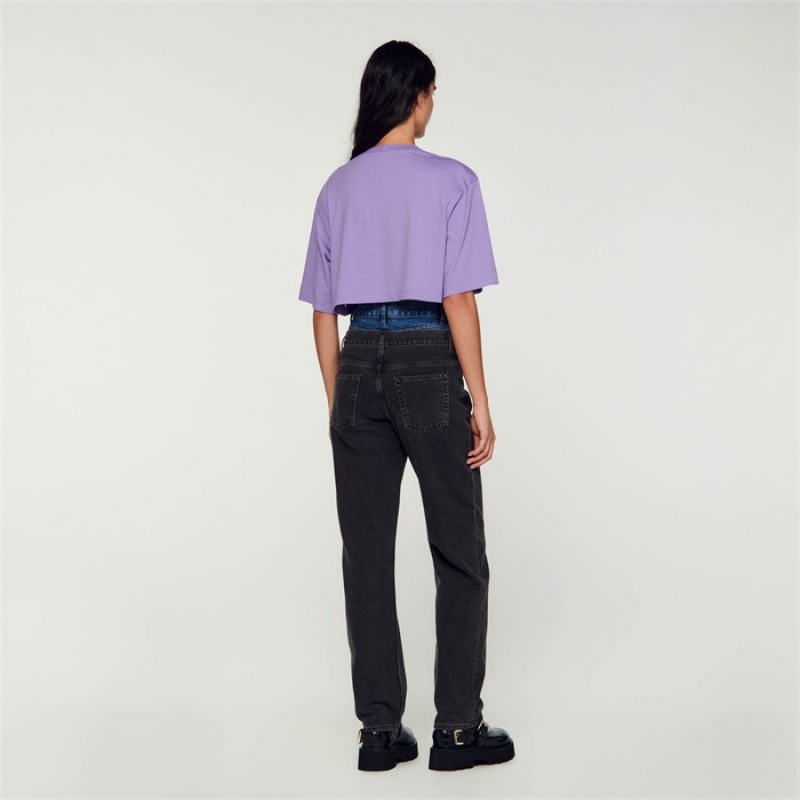 Sandro Cropped T-shirt Mauve | SN-SDO64406