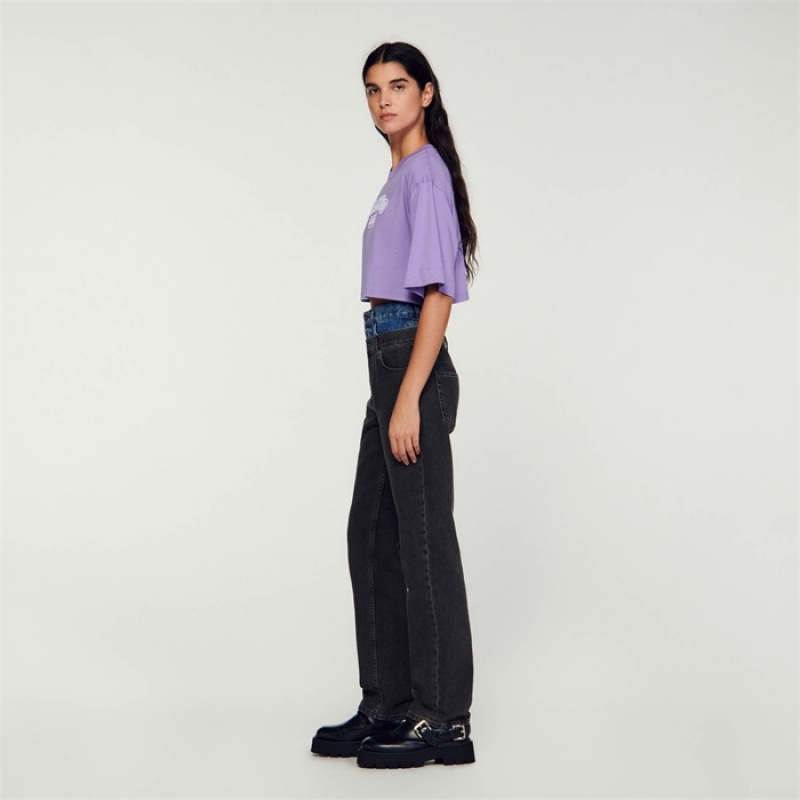 Sandro Cropped T-shirt Mauve | SN-SDO64406