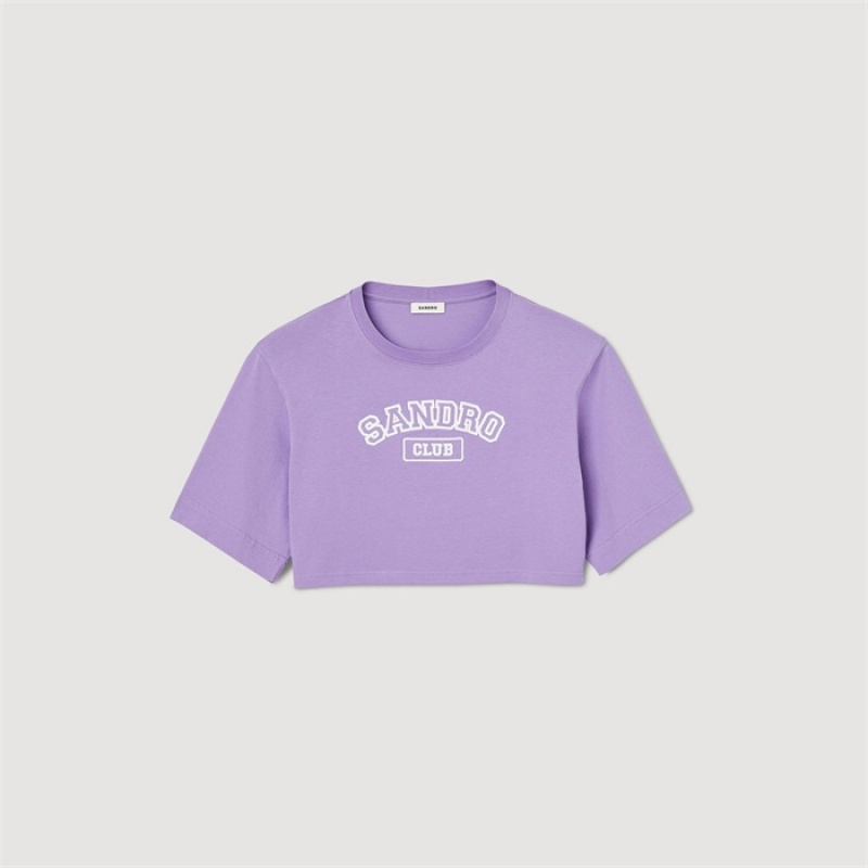 Sandro Cropped T-shirt Mauve | SN-SDO64406