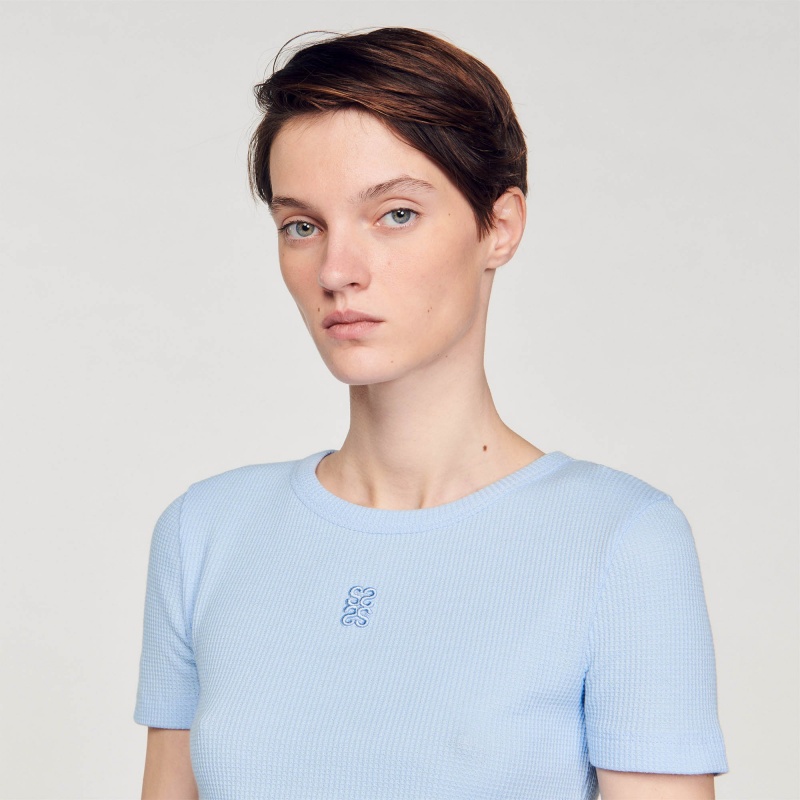 Sandro Cropped T-shirt Sky Blue | SN-SDO64418