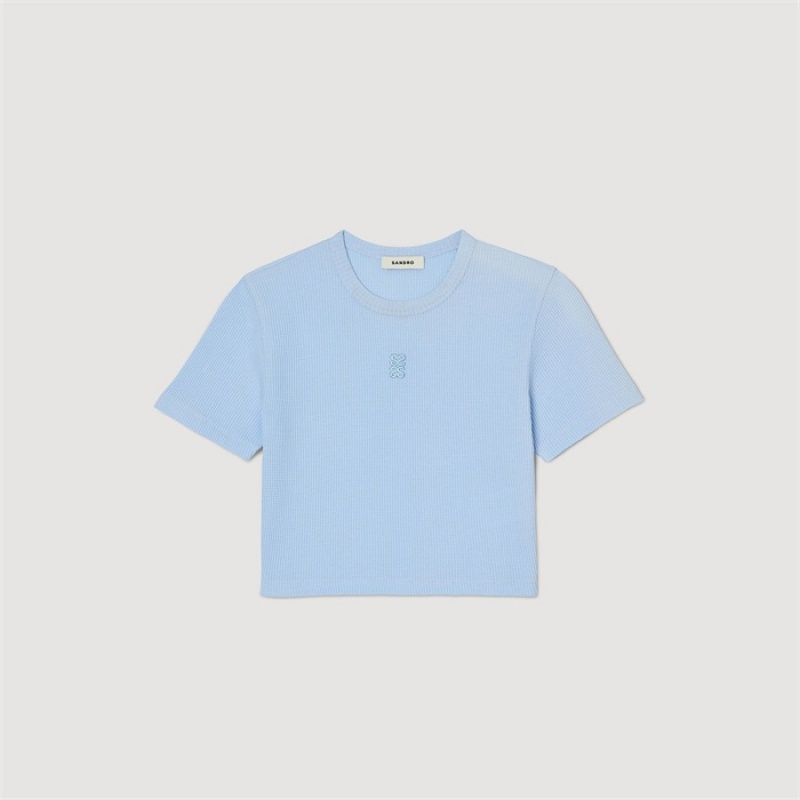 Sandro Cropped T-shirt Sky Blue | SN-SDO64418