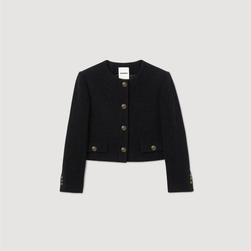 Sandro Cropped bouclé wool jacket Black | SN-SDO64428