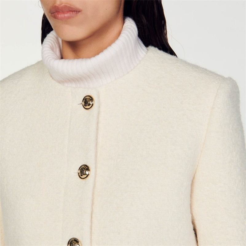 Sandro Cropped bouclé wool jacket White | SN-SDO64429