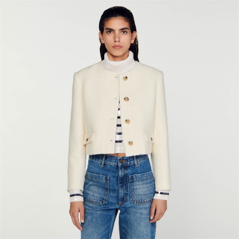 Sandro Cropped bouclé wool jacket White | SN-SDO64429