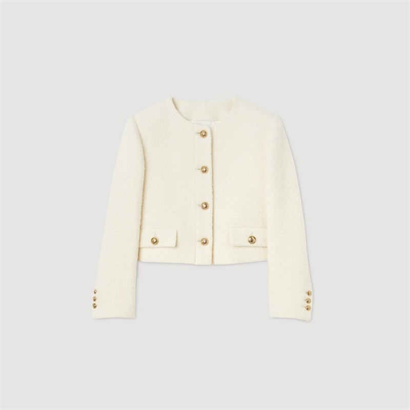 Sandro Cropped bouclé wool jacket White | SN-SDO64429