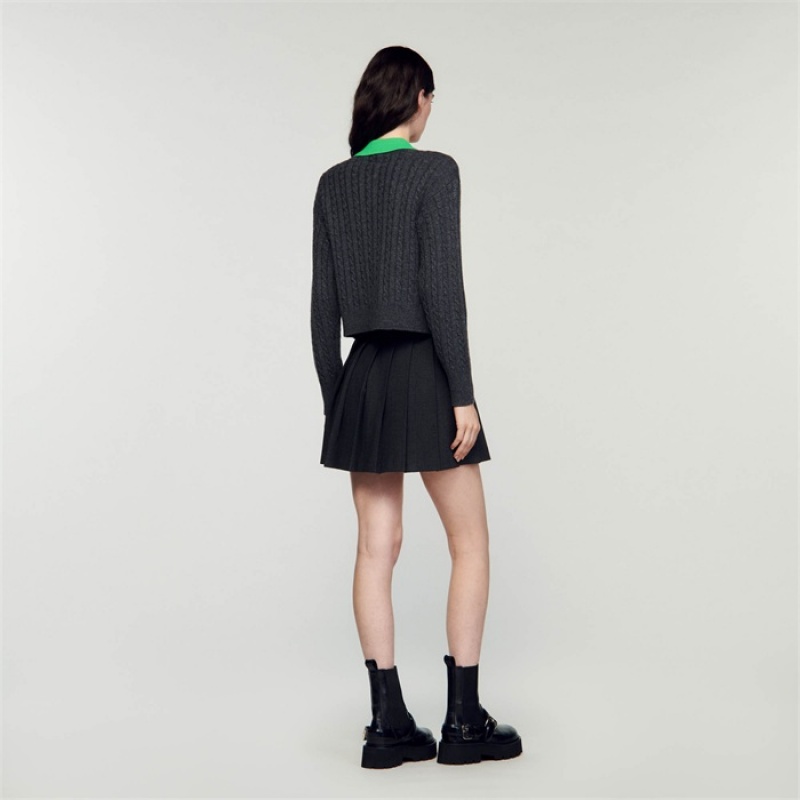 Sandro Cropped cable-knit sweater Dark Grey | SN-SDO64603